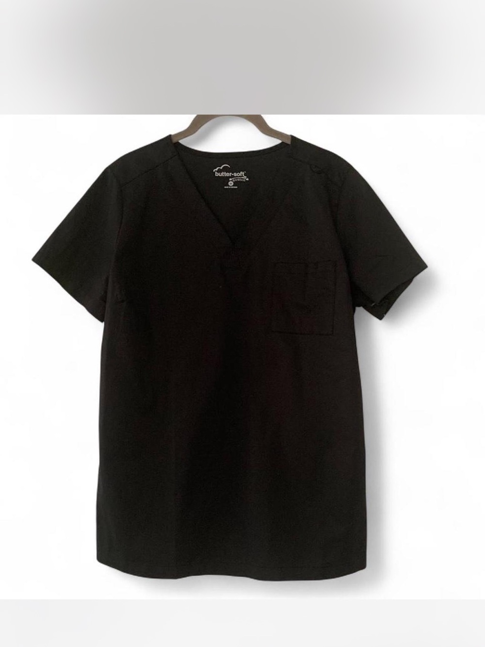 Butter-Soft Black V-Neck Short Sleeve scrub top  size M